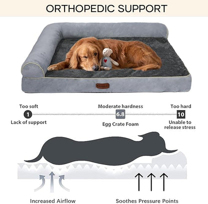 Orthopedic Dog Bed Waterproof Large Dog Bed with Removable Bolsters & Washable Cover 39" x 23" x 7" Light