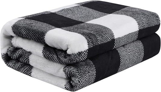 PiccoCasa Pet Dog Blanket, Flannel Fleece Puppy Blanket Plaid Plush Warm Rug Blankets for Small-Medium Dogs Cats Sleeping Mat, 30 x 40 Inches, Black and White