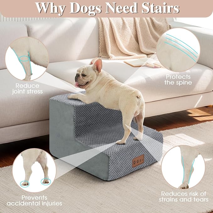 Dog Stairs Pet Steps for Sofas and High Beds Cover，2-Step Dog 12" H,