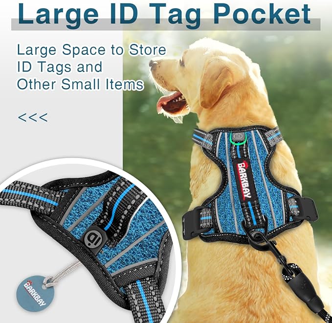 BARKBAY Dog Harness No Pull with ID Tag Pocket - Heavy Duty, Reflective, Easy Control for Large Dogs (Blue/Black,L)