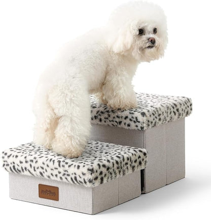 C0ZY KISS Dog Storage Stairs for Chair 10" H 19.68x13x9.64in, Leopard, 2 Tiers
