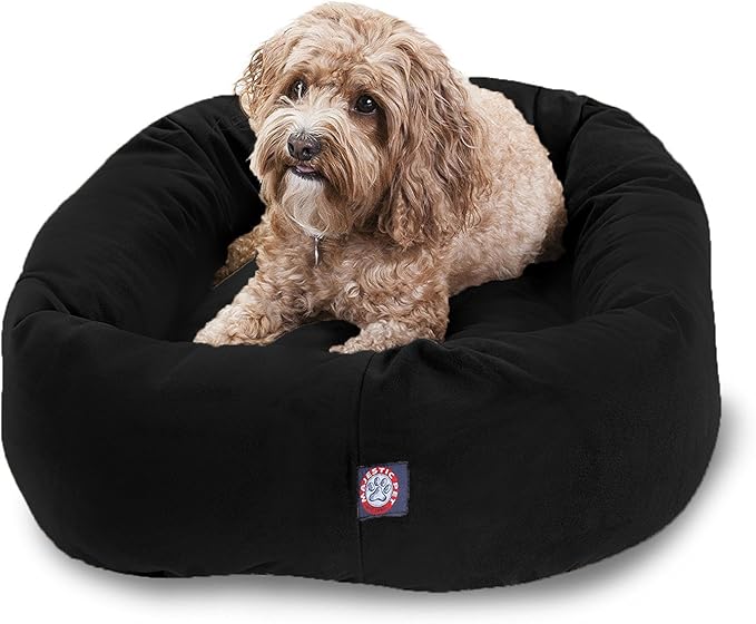 Majestic Pet 32 Inch Suede Calming Dog Bed Washable – Cozy Soft Round Dog Bed with Spine Support for Dogs to Rest their Head 32x23x7 (Inch)