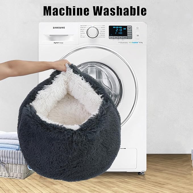 Round Hooded Cat Bed & Dog Bed with Cover Cave 16inch x 16inch)