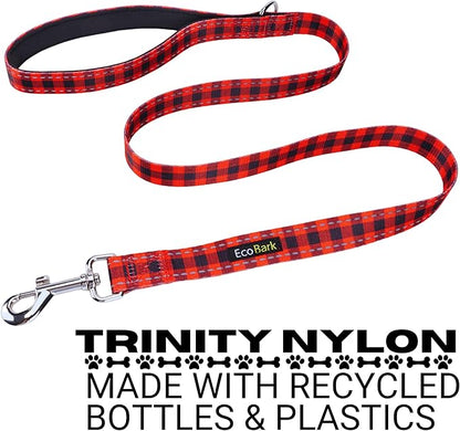 EcoBark Dog Leash - Soft & Reflective Comfort Leash with Padded Handle - Strong Durable Heavy Duty - Training and Pulling for Small, Medium or Large Dogs (Red Buffalo Plaid)