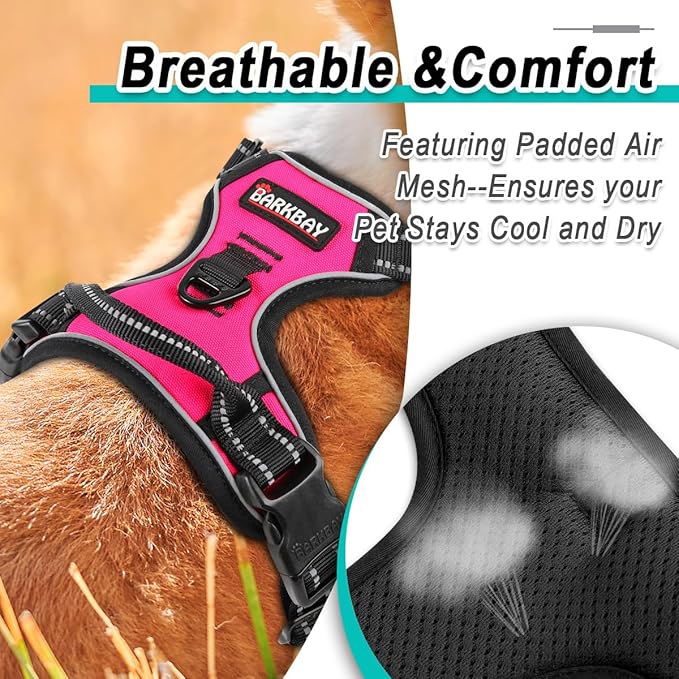 BARKBAY No Pull Pet Harness Dog Harness Adjustable Outdoor Pet Vest 3M Reflective Oxford Material Vest for PINK Dogs Easy Control for Small Medium Large Dogs (L)