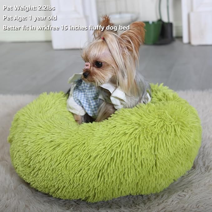 Extra Small Dog Bed Green Washable 15 inches Donut Soft Small Pet Bed 5 lbs