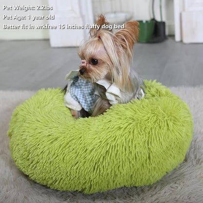 Extra Small Dog Bed Green Washable 15 inches Donut Soft Small Pet Bed 5 lbs