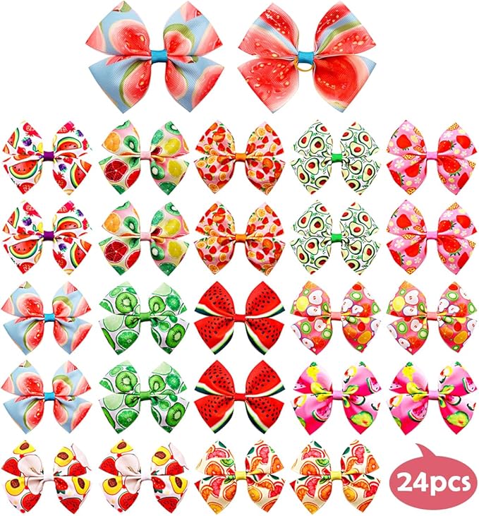 24Pcs/12 Pairs 4" Big Dog Hair Bows Fruit