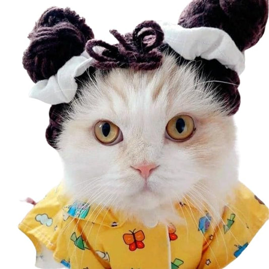 Cat Wig Funny Cute Cat Costume Hat Hair Roller Accessories Dress Up Clothing Festival Party (Bun)