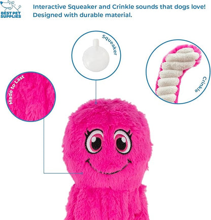 Best Pet Supplies OctoMutant Crinkle Plush Dog Toys for Interactive Play, Puppy and Senior Indoor Play, Colorful Octopus Toy Shape, Soft Head Stuffing, Cute and Cuddly - Fuchsia