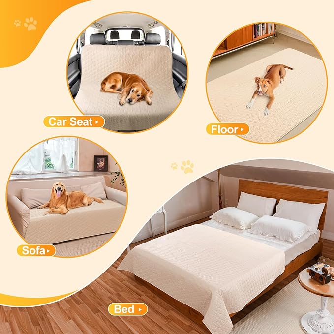 2 Pack Waterproof Dog Bed Cover Blanket Non Slip Couch Cover for Pets Medium Dog Cat Kids Children Sofa Furniture Protector(54"×82", Khaki)