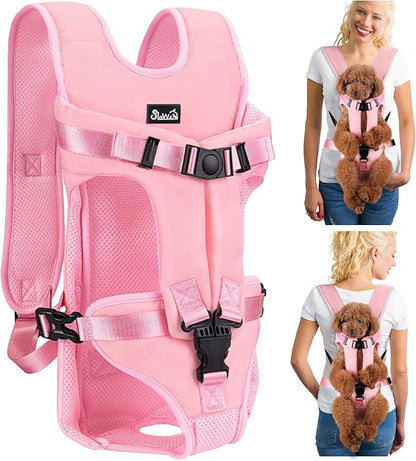 Lukovee Dog Backpack Carrier, Legs Out Easy-fit Dog Front Carrier for Small Medium Dogs, Adjustable Hands Free Dog Chest Carrier for Hiking Cycling (Pink-1,Large)