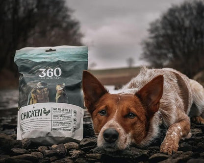 360 Pet Nutrition Raw Freeze-Dried Dog Food, High Protein, Balanced Meal, Chicken, Liver, Heart, Fruit, Veggies, Superfoods, No Fillers, 16 oz Food/Bites/Kibble (Chicken)