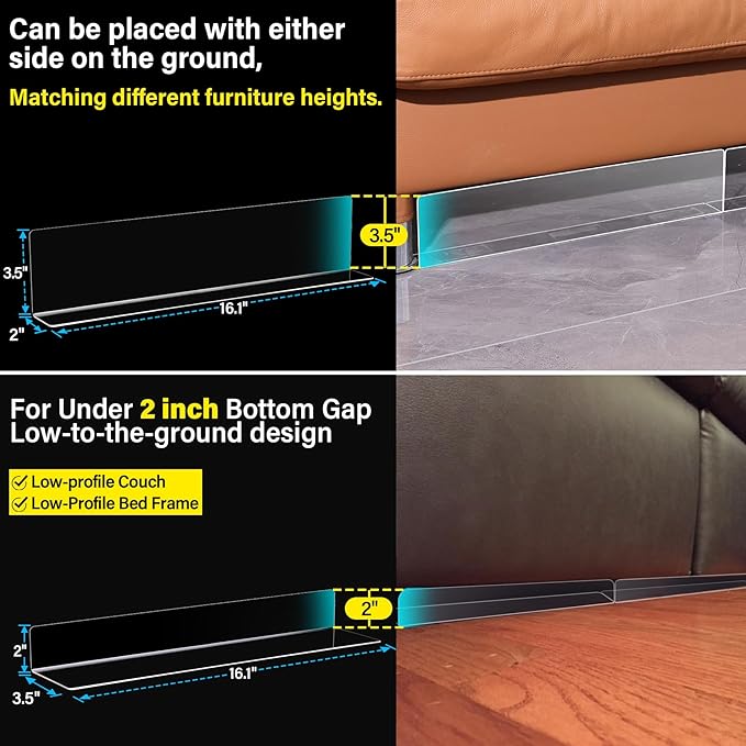 (8 Pack) Clear Under Furniture Blocker, Couch Guards for Bottom Gap, Sofa Dresser Underneath Toys or Pets Stopper for Home