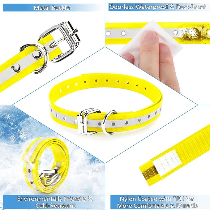 Replacement Collar Strap 3/4',Reflective,Adjustable,Metal Buckled,Waterproof Pack2)