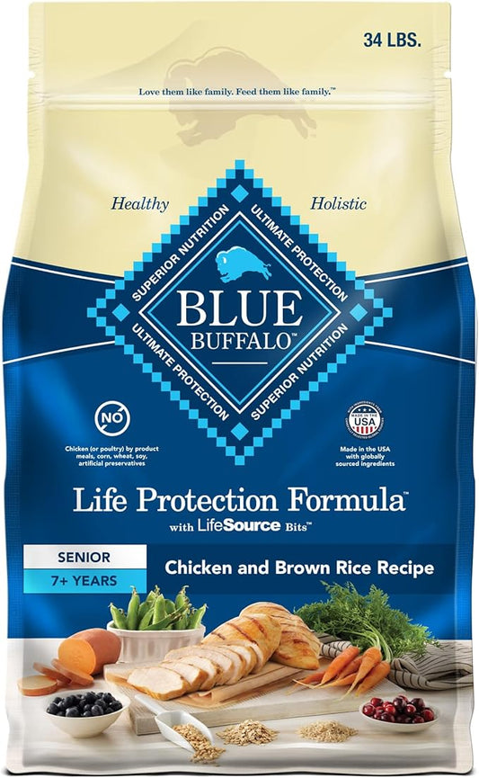 Blue Buffalo Life Protection Formula Senior Dry Dog Food, Supports Joint Health and Mobility, Made with Natural Ingredients, Chicken & Brown Rice Recipe, 34-lb. Bag