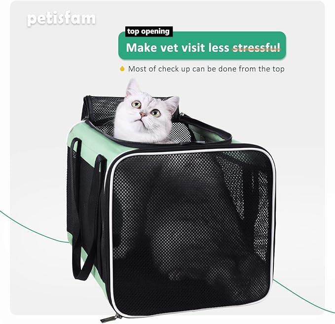 petisfam Easy Load Pet Carrier for Large, Medium Cats, 2 Cats and Small Dogs with Comfy Bed. Easy to Get Cat in, Escape Proof, Easy Storage, Washable, Safe and Comfortable for Vet Visit and Car Ride