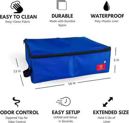 Portable 2-in-1 Double Pet Kennel/Shelter, Fabric, Black/Royal Blue 20"x20"x39" - Car Seat-Belt Fixture Included (Litter Box)