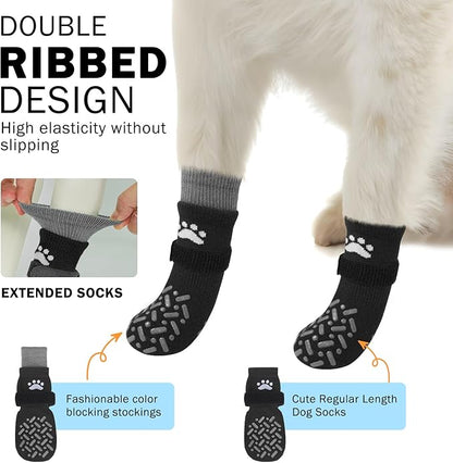 SCENEREAL Dog Socks to Prevent Licking Paws for Hot Pavement, Anti Slip Long Dog Grip Socks for Hardwood Floors, Dog Shoes Booties&Paw Protector for Small Medium Large Senior Dog, Pet Socks for Wounds