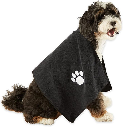 Bone Dry Pet Grooming Towel Collection Embroidered Absorbent Microfiber Drying Set 15x30, Black, 3 Count