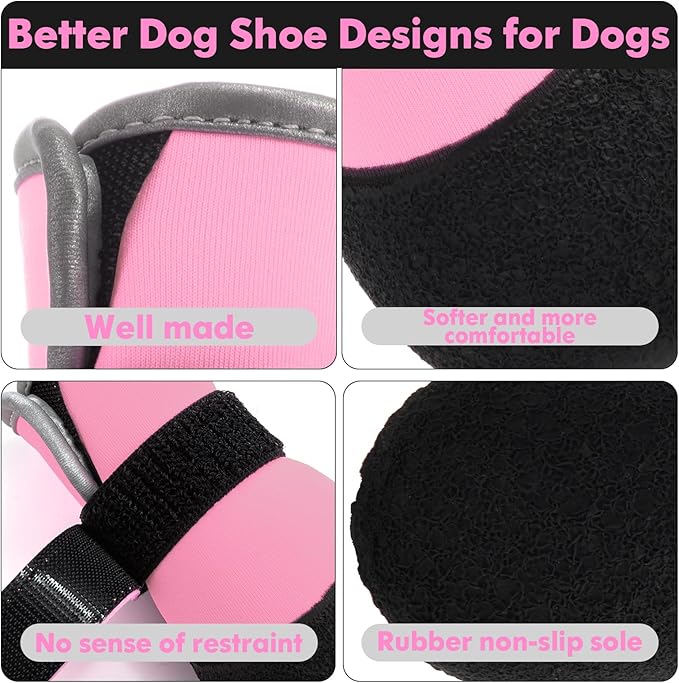 Dog Shoes, Outdoor Dog Boots Non-Slip Waterproof Dog Booties for Medium to Large Dogs 4Pcs for Winter Snowy Day, Summer Hot Pavement with Rugged Sole Pink