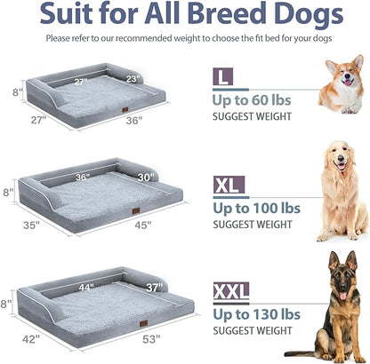 XXL Dog Bed with Bolsters, Orthopedic Dog Beds for Extra Large Dogs, Waterproof Dog Beds XLarge, Memory Foam Dog Bed with Removable Washable Cover, Nonskid Bottom (XX-Large, Grey)