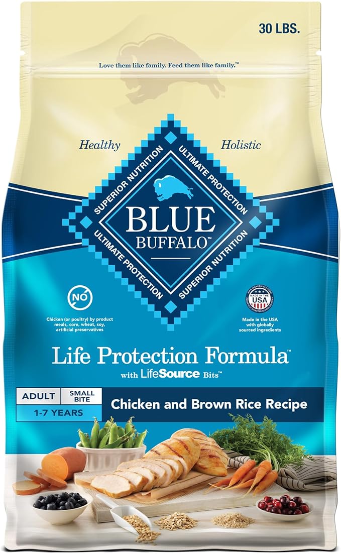 Blue Buffalo Life Protection Formula Adult Small Bite Dry Dog Food, Helps Build and Maintain Strong Muscles, Made with Natural Ingredients, Chicken & Brown Rice Recipe, 30-lb. Bag