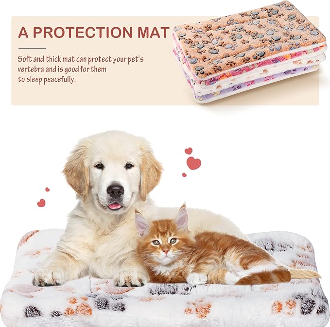 4 Pack Ultra Soft Dog Cat Bed Mat with Cute Prints Reversible Fleece Dog Crate Kennel Pad Cozy Washable Thickened Hamster Guinea Pig Bed Pet Bed Mat for Small Animals (Vivid Color,13 x 19 Inches)