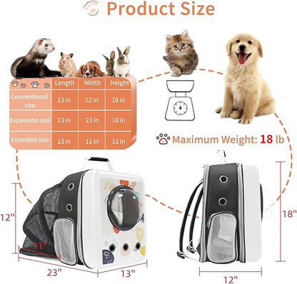 Travel Cat Backpack with Bubble-09, Pet Backpack Carriers for Cats and Dogs, Expandable Cat Backpack with Bubble, Airline Approved Pet Carrier,White Color