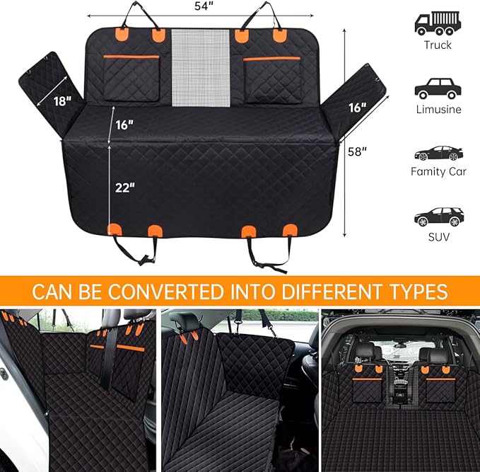 Dog Car Seat Cover for Back Seat 100% Waterproof 600D Scratchproof