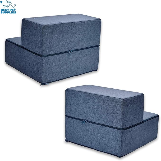 Best Pet Supplies Foldable Pet Steps/Stairs with CertiPUR-US Certified Foam for Small to Medium Dogs/Cats 2-Steps (H: 12")