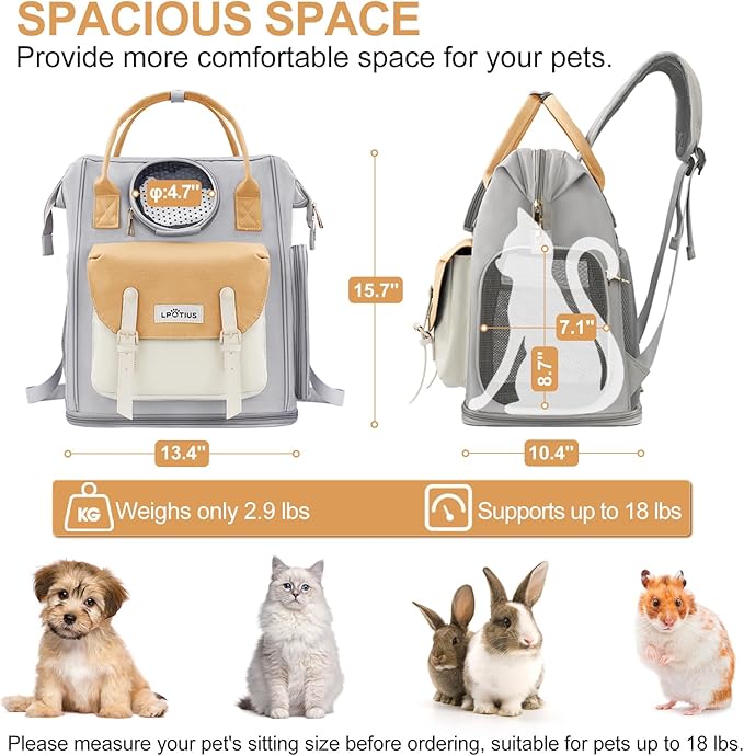 Cat Carrier Backpack Dog Backpack Carrier for Small Dogs, Breathable Pet Carrier Backpack with Harness Lightweight and Portable for Travel Hiking and Outdoor, Khaki