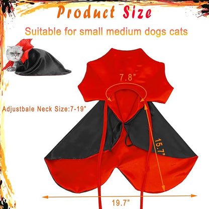 Halloween Dog Costume Pet Vampire Cape Devil Costume Dog Halloween Cloak Cape Funny Halloween Outfits for Small Medium Dogs Puppy Witch Clothes Cosplay Wizard Outfit Party Cosplay Costumes