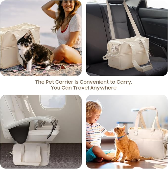 Dog Carrier Airline Approved for Pet, Soft Sided Folding Pet Carrier for Small Medium Cats Puppies up to 15 Lbs, Washable Breathable Puppy Carrie Carrier for Outdoor Travel(Small Beige)