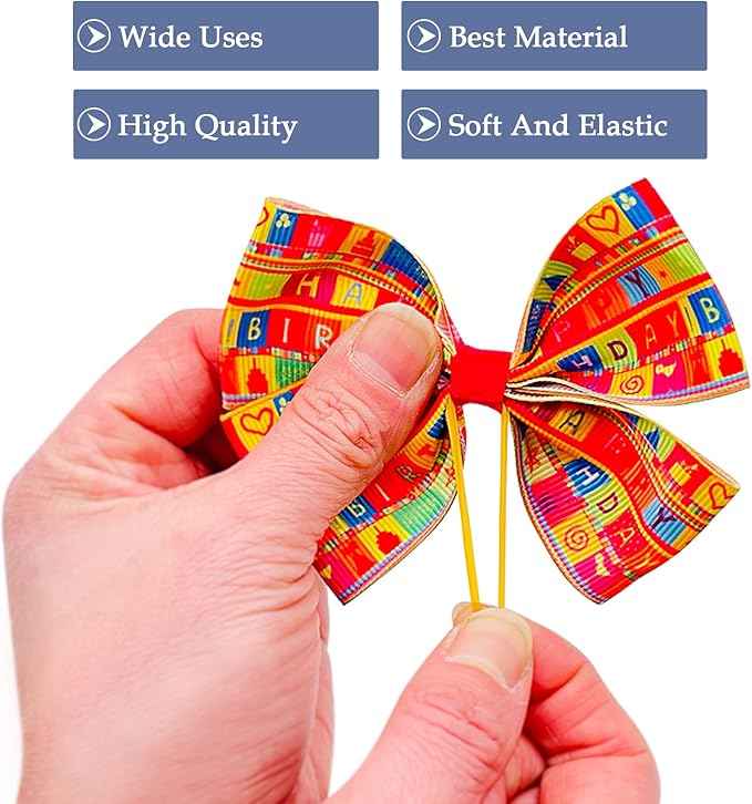 24Pcs/12 Pairs Birthday Dog Hair Bows with Rubber