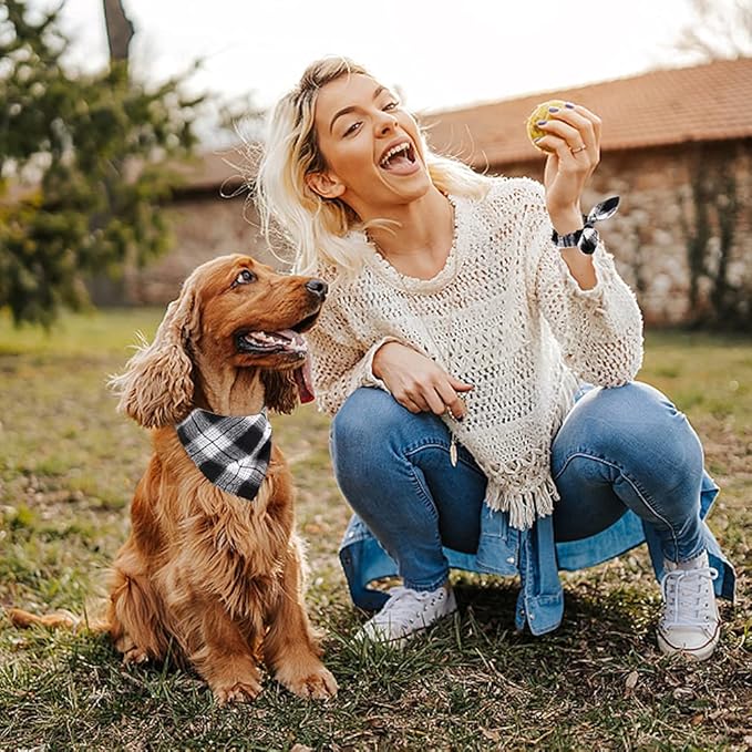 E-Clover Dog Bandanas & Matching Scrunchie Set Plaid
