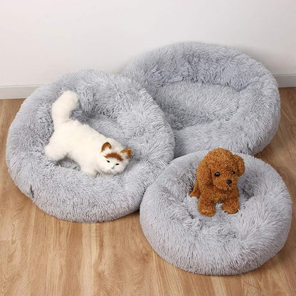 otoez Kitten Puppy Bed Small Round Dog Cat Beds Anti Anxiety Plush Pet Calming Donut Bed with Non-Slip Waterproof Bottom (19.7", Light