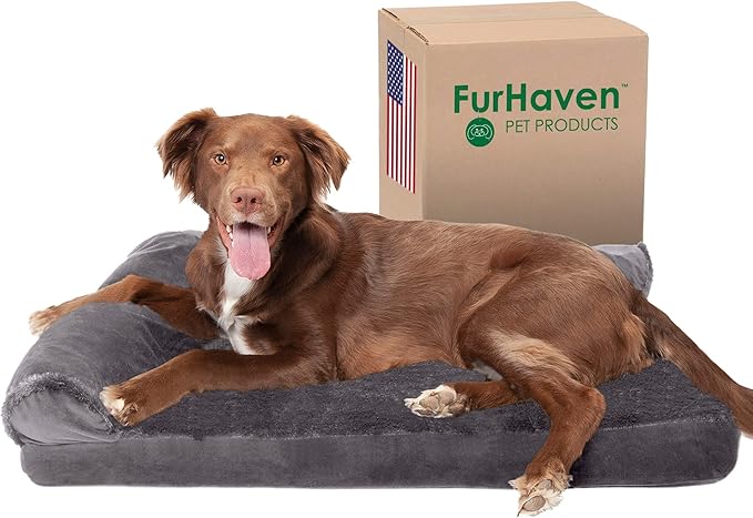 Furhaven Cooling Gel Dog Bed for Large/Medium Dogs w/ Removable Bolsters & Washable Cover 55 lbs