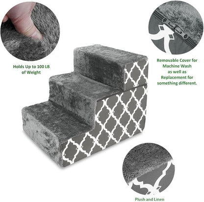 Best Pet Supplies Foldable Foam Pet Steps for Small Dogs & Cats 3-Step (H: 16.5")
