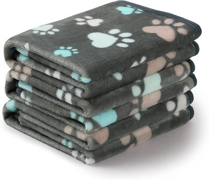 Luciphia 1 Pack 3 Blankets Fluffy Premium Fleece Pet Blanket Flannel Paw Printed Throw for Dog Cat(Large 41x31'', Grey)