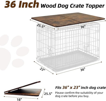 Dog Crate Topper Wood 36 Inch Dog Crate Topper Crate Table Topper Collapsible Dog Kennel Topper for Decorative Dog Crate, Suitable for 36 Inch Wire Dog Crate (Furniture Style, Brown)