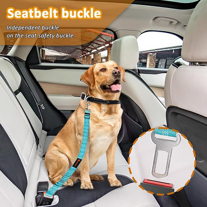 Removable Dog Seat Belts Harness for Car, 3 in 1 Pet Dog Car Seatbelt Leash, laqibak Restraint Secures to Headrest and Reflective Effect Adjustable Bungee Dog Seatbelt Tether, 2PCS and Poop Bag Holder