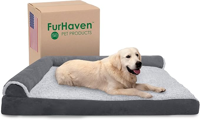 Furhaven Memory Foam Dog Bed for Large Dogs w/ Removable Bolsters & Washable Cover 125 lbs