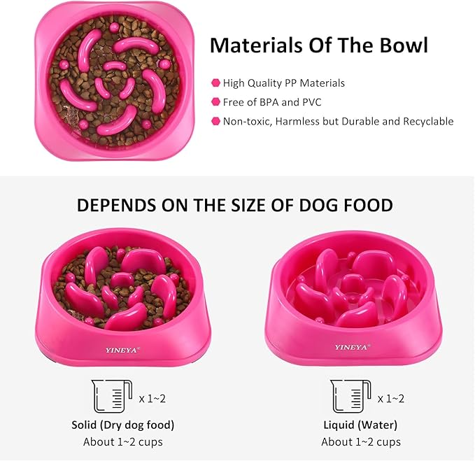 Slow Feeder Dog Bowls Large Breed, Dog Slow Feeder Bowl, Dog Food Bowls Slow Feeder, Dog Bowl Slow Feeder, Dog Bowl That Slow Down Eating(Rose Red)