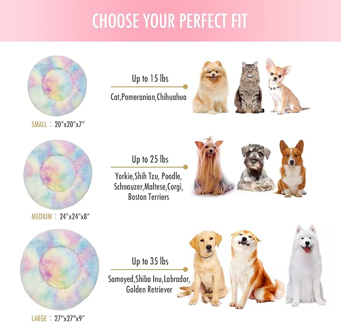 Anti Anxiety Round Fluffy Plush Faux Fur Warm Washable Dog Bed & Cat Bed Sleep（20"/24"/27''） (20",