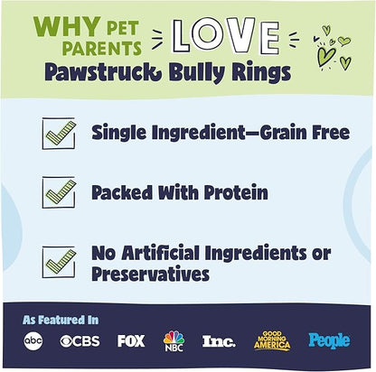 Pawstruck All-Natural 4" Bully Stick Rings for Dogs - Rawhide Free 100% Beef Single Ingredient Dental Chew Treat Bones - Fully Digestible Low Odor - 10 count - Packaging May Vary