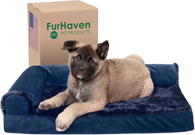 Furhaven Memory Foam Dog Bed for Medium/Small Dogs w/ Removable Bolsters & Washable Cover 35 lbs