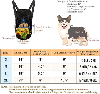 Pink Floral Design Legs-Out Front Chest Backpack,Adjustable Shoulder Sling Bag for Small Medium Dogs Cats Puppies Women Girls Outdoor Pets Cat Hands-Free Holder,L