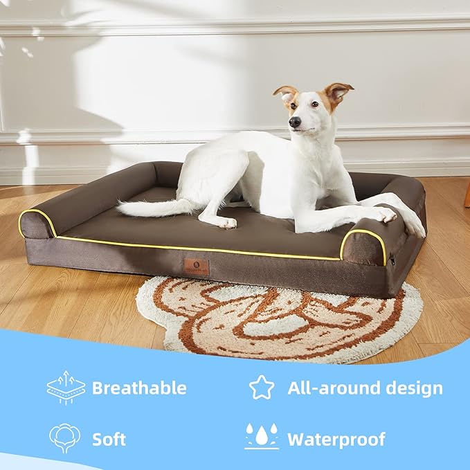 Hygge Hush 100% Waterproof Dog Bed 42"x30", Brown)