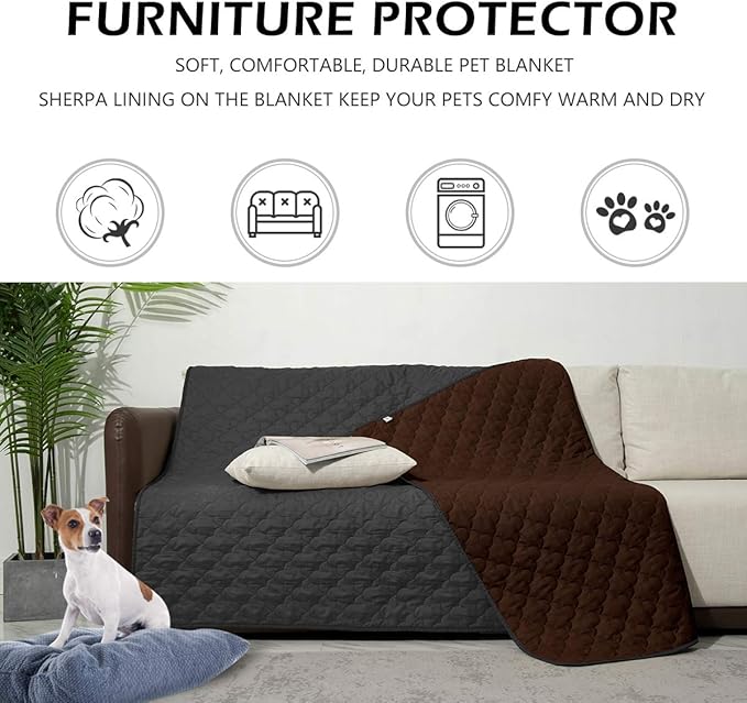 Dog Blankets for Couch Protection Waterproof Dog Bed Covers Pet Blanket Furniture Protector (Dark Grey+Chocolate 82"x86")